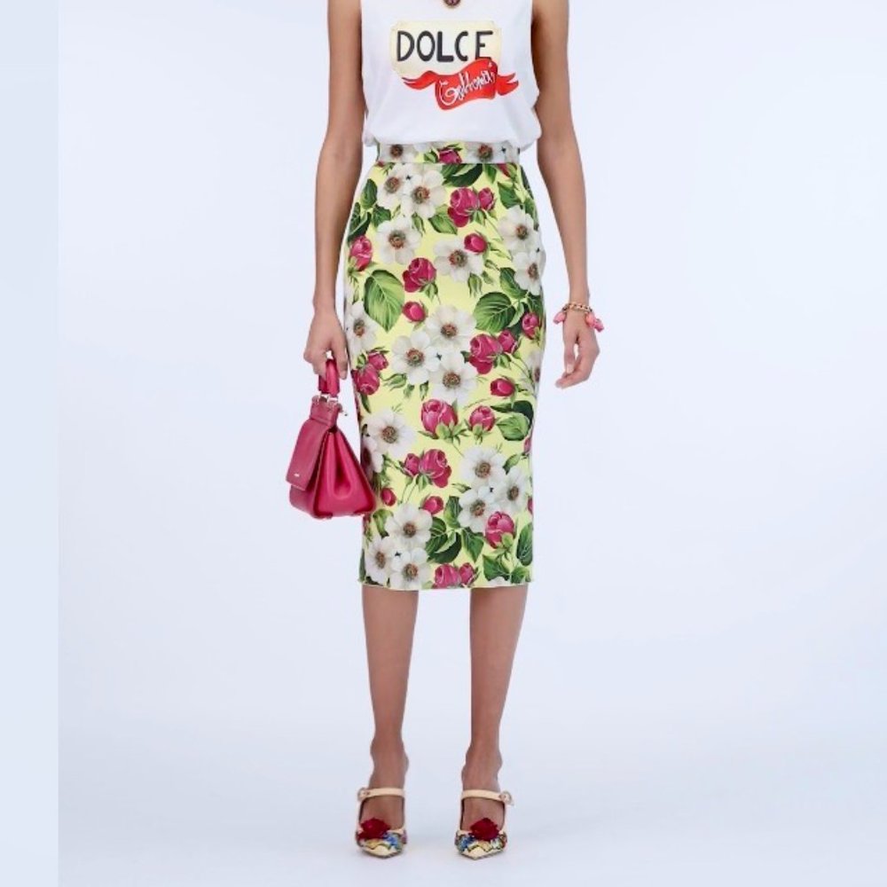 NWT! DOLCE & GABBANA Silk Midi Pencil Skirt